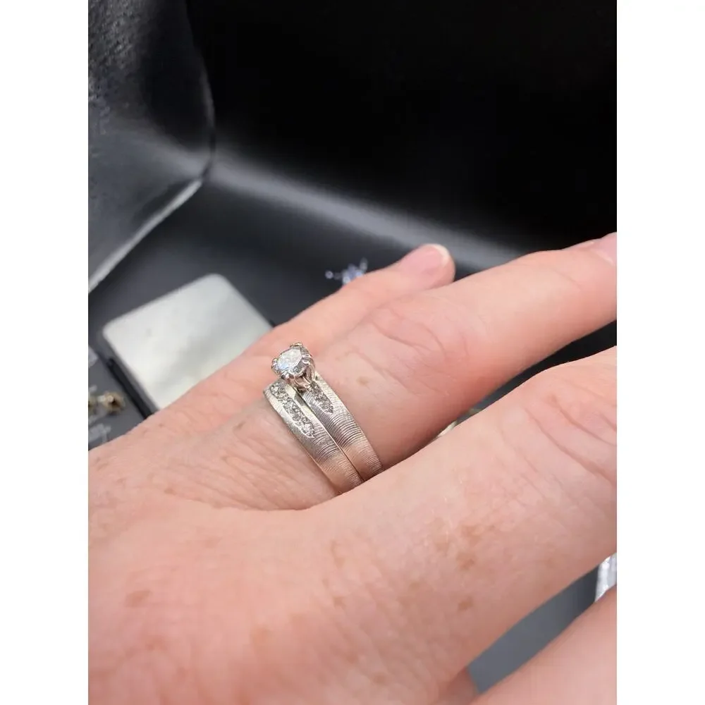VTG Frederick Goldman 14K White Gold Wedding Set 9.17g Natural Diamond